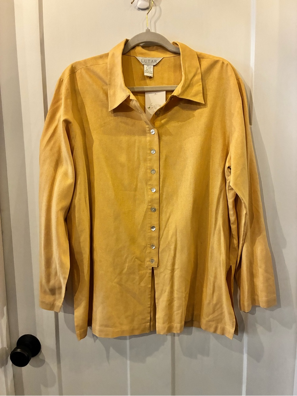 Women's Yellow Long-Sleeve Button-Down Shirt